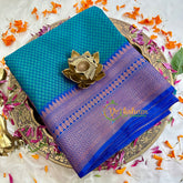Peacock Blue Kora Muslin Saree-VS1706
